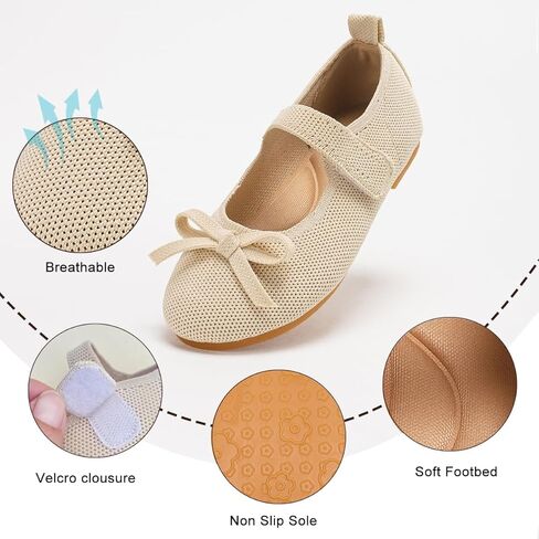 Toddler Girls Dress Shoes Knit Mary Jane Flats Ballet Comfortable Flat with Bow for Little Kids Big Kid Girl in Kuwait