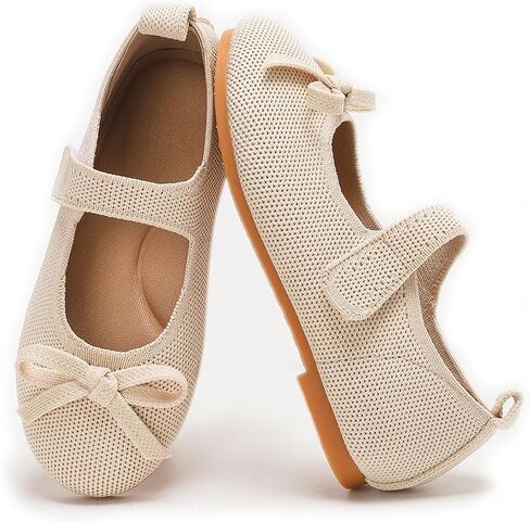 Toddler Girls Dress Shoes Knit Mary Jane Flats Ballet Comfortable Flat with Bow for Little Kids Big Kid Girl in Kuwait