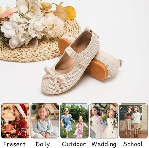 Toddler Girls Dress Shoes Knit Mary Jane Flats Ballet Comfortable Flat with Bow for Little Kids Big Kid Girl in Kuwait