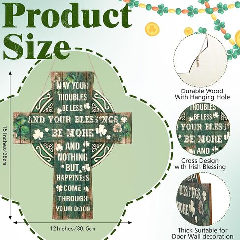 St Patrick's Day Door Decorations Green Shamrock Welcome Wooden Wall Hanging Sign with Irish Blessing Clover Home Wall Decor Irish Gifts for Front Door Home Indoor Outdoor Decor in Saudi Arabia