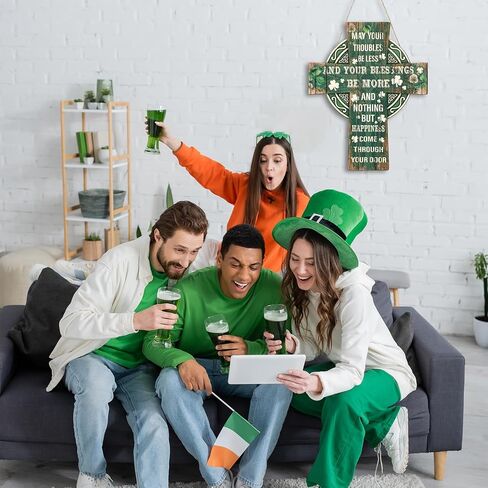 St Patrick's Day Door Decorations Green Shamrock Welcome Wooden Wall Hanging Sign with Irish Blessing Clover Home Wall Decor Irish Gifts for Front Door Home Indoor Outdoor Decor in Saudi Arabia