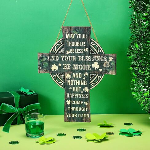 St Patrick's Day Door Decorations Green Shamrock Welcome Wooden Wall Hanging Sign with Irish Blessing Clover Home Wall Decor Irish Gifts for Front Door Home Indoor Outdoor Decor in Saudi Arabia