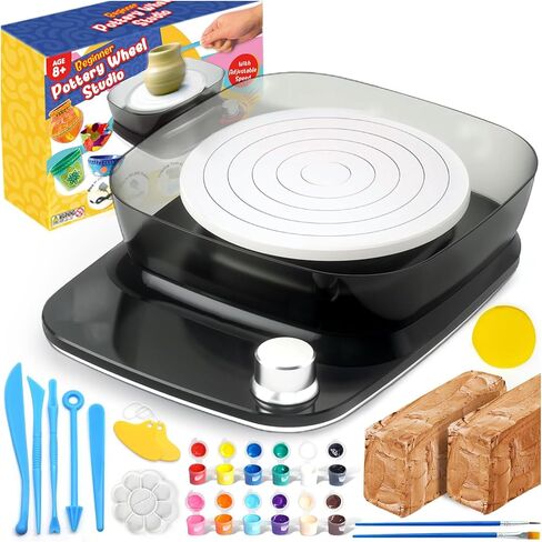 Pottery Wheel for Kids Beginners Adults - 6" Variable Speed Pottery Wheel Tool Kit, 0-440 RPM Speed Adjustable with Rechargeable Battery, 1.8 Lb Air Dry Clay, Art Supplies, Crafts for Adult Teenagers in Kuwait