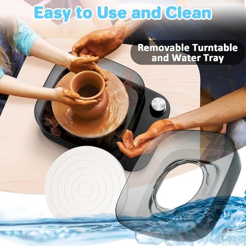 Pottery Wheel for Kids Beginners Adults - 6" Variable Speed Pottery Wheel Tool Kit, 0-440 RPM Speed Adjustable with Rechargeable Battery, 1.8 Lb Air Dry Clay, Art Supplies, Crafts for Adult Teenagers in Kuwait