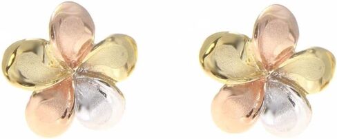 tricolor gold Hawaiian 9mm plumeria flower stud post earrings in Saudi Arabia