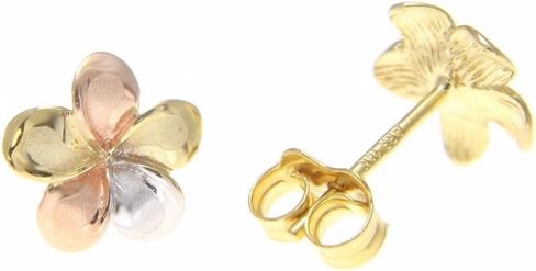 tricolor gold Hawaiian 9mm plumeria flower stud post earrings in Saudi Arabia