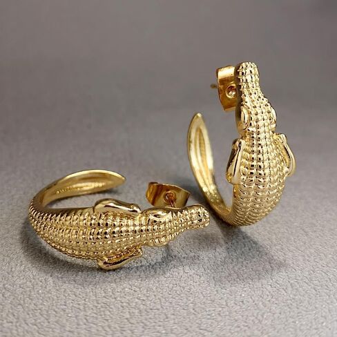 Exaggerated Gold Alligator Pendant Earrings Charm Amphibian Reptile Crocodile Earrings Fine Jewelry for Women Charm Animal Pendant Earrings Punk Statement Stud Earrings Jewelry （Gold） in Saudi Arabia