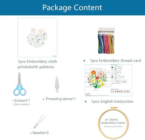 Zhenqing Bees & Flowers Embroidery Kit 11.4x11.4cm - 4-Piece Complete Cross Stitch Set with Pre-Printed Fabric, Threads, Hoop, Needles & Instructions | DIY Craft for Adults, Beginners-Friendly (C0046) in Kuwait