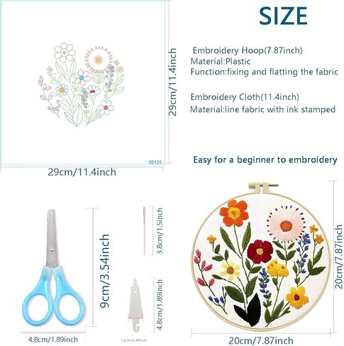 Zhenqing Bees & Flowers Embroidery Kit 11.4x11.4cm - 4-Piece Complete Cross Stitch Set with Pre-Printed Fabric, Threads, Hoop, Needles & Instructions | DIY Craft for Adults, Beginners-Friendly (C0046) in Kuwait