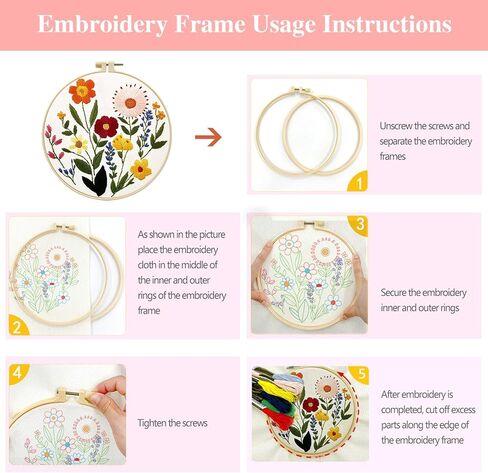 Zhenqing Bees & Flowers Embroidery Kit 11.4x11.4cm - 4-Piece Complete Cross Stitch Set with Pre-Printed Fabric, Threads, Hoop, Needles & Instructions | DIY Craft for Adults, Beginners-Friendly (C0046) in Kuwait