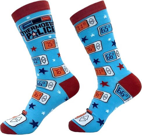 Crazy Dog T-Shirts Funny Thermostat Police Crew Socks – Novelty Workwear for Men – Gift for Dads, Husbands & Coworkers – Quirky Office Humor for Work & Casual Wear in Saudi Arabia
