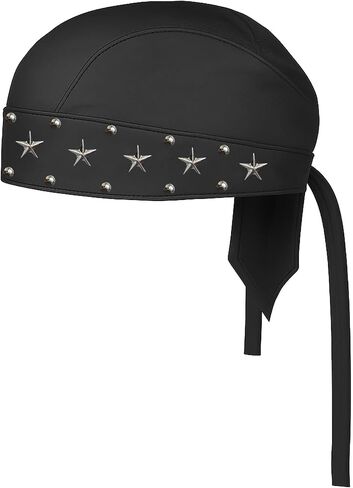 Sheep Leather Skull caps in Black Sweat Head Wraps Studded Skull Cap Bandana Style in Real Do Du Rag Leather Doo Rag Motorcycle Biker Cap Black Star Studs ICE Club Shop in Saudi Arabia