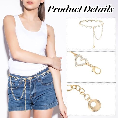 Waist Chain Gold,Heart Shaped Rhinestone Belt Bling Y2K Belt Chain for Women Dresses Jeans Formal Wear Bridal Wedding in Kuwait