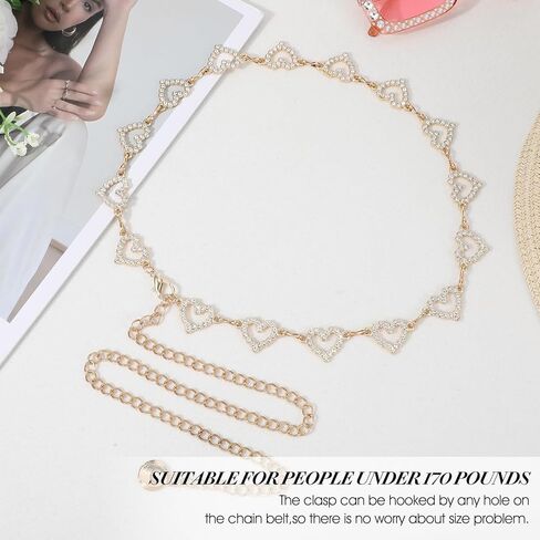 Waist Chain Gold,Heart Shaped Rhinestone Belt Bling Y2K Belt Chain for Women Dresses Jeans Formal Wear Bridal Wedding in Kuwait