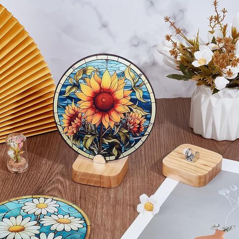 PH PandaHall Wood Display Stand for Stained Glass Piece, 3.9" Rustic Fused Glass Art Base Decorative Plate Stand Holder Easel for Ceramic Tiles, Plates, Pictures, Collectibles, Home Office Trade Show in Saudi Arabia