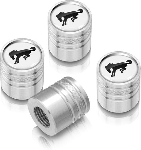 iPick Image for Ford Bronco in Black on Silver Cylinder-Style Aluminum Tire Valve Stem Caps - Official Licensed in Saudi Arabia