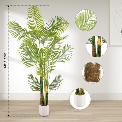 Artificial Fake Palm Tree 8FT 2Pack with White Planter & Free Moss, UV Resistant Artificial Palm Tree for Outdoors, Fake Plants for Poolside Home Room Decor, Faux Plants Outdoor Decor in Saudi Arabia