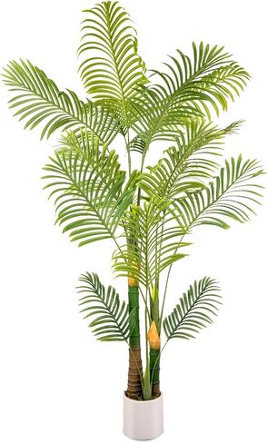 Artificial Fake Palm Tree 8FT 2Pack with White Planter & Free Moss, UV Resistant Artificial Palm Tree for Outdoors, Fake Plants for Poolside Home Room Decor, Faux Plants Outdoor Decor in Saudi Arabia