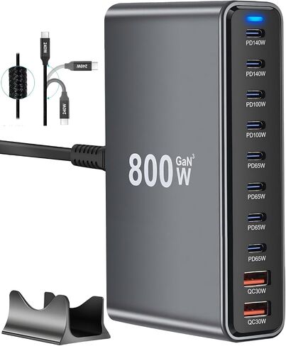 كتلة شاحن سريع USB C بقدرة 320 واط، محطة شحن USB ذات 8 منافذ، GaN Ⅲ Pro 100 واط PD PPS منفذ شحن سريع، شاحن حائط للكمبيوتر المحمول متوافق مع MacBook/iPhone 16/iPad/Galaxy S23/22 إلخ in Kuwait
