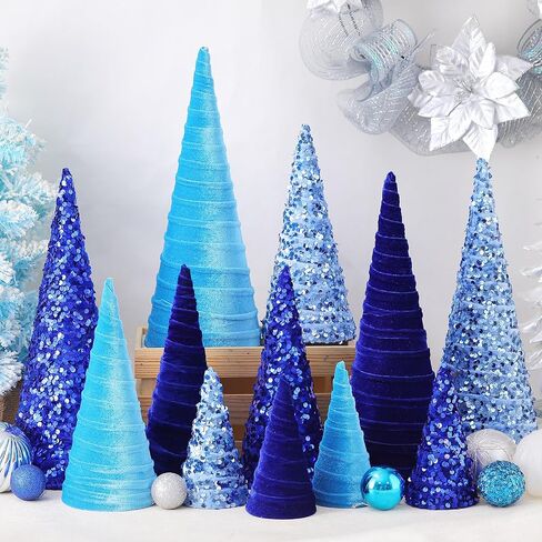 Ireer 12 Pcs Christmas Velvet Trees Set Various Size Velvet Cone Modern Decorations Indoor Table Tree Centerpiece Minimalist Xmas Holiday Winter Home Decor(Purple) in Saudi Arabia