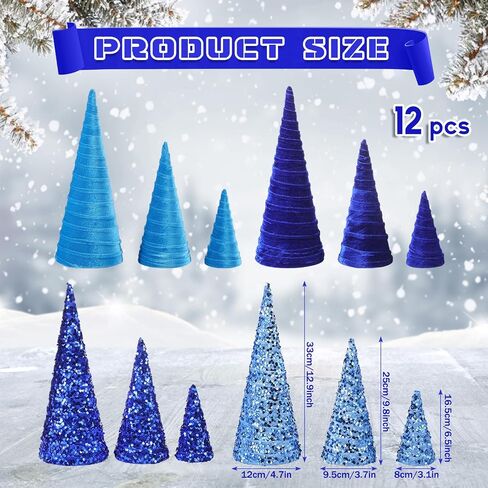 Ireer 12 Pcs Christmas Velvet Trees Set Various Size Velvet Cone Modern Decorations Indoor Table Tree Centerpiece Minimalist Xmas Holiday Winter Home Decor(Purple) in Saudi Arabia