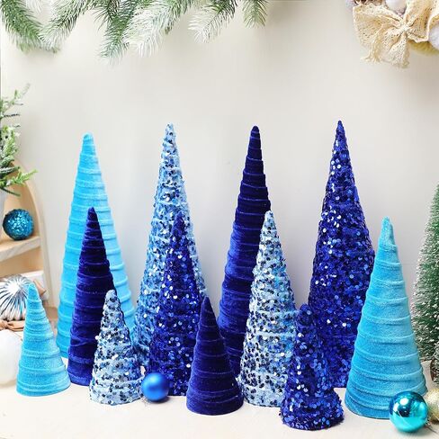 Ireer 12 Pcs Christmas Velvet Trees Set Various Size Velvet Cone Modern Decorations Indoor Table Tree Centerpiece Minimalist Xmas Holiday Winter Home Decor(Purple) in Saudi Arabia