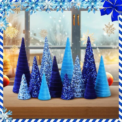 Ireer 12 Pcs Christmas Velvet Trees Set Various Size Velvet Cone Modern Decorations Indoor Table Tree Centerpiece Minimalist Xmas Holiday Winter Home Decor(Purple) in Saudi Arabia