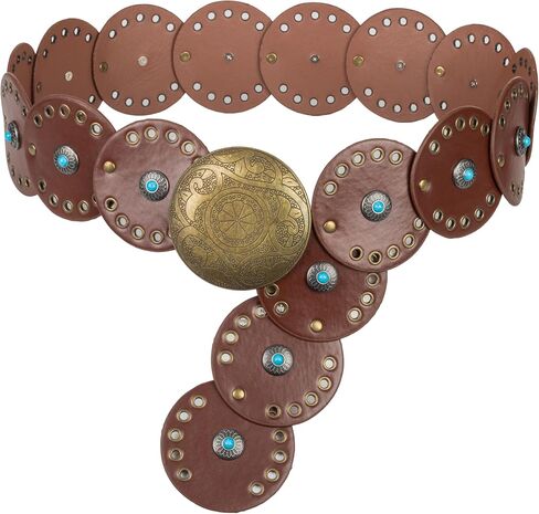 Wide Disc Belt for Women - PU Leather Hollow Out Turquoise Round Belts Vintage Western Cowboy Cowgirl Waist Belt in Saudi Arabia