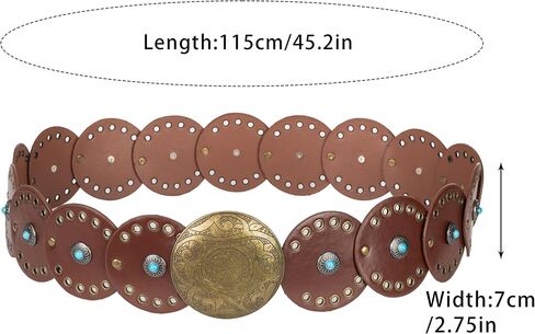 Wide Disc Belt for Women - PU Leather Hollow Out Turquoise Round Belts Vintage Western Cowboy Cowgirl Waist Belt in Saudi Arabia