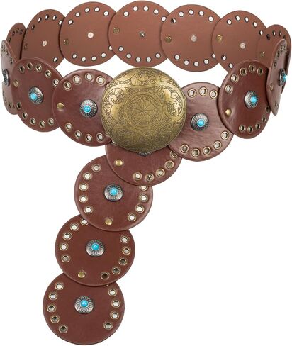 Wide Disc Belt for Women - PU Leather Hollow Out Turquoise Round Belts Vintage Western Cowboy Cowgirl Waist Belt in Saudi Arabia