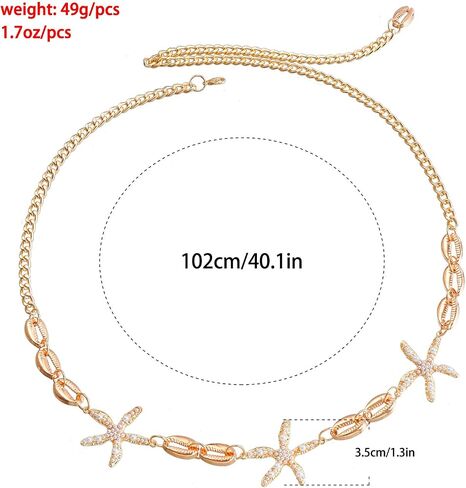حزام معدني للنساء على شكل صدف نجم البحر ولؤلؤ محارة وسلسلة خصر للبكيني والبطن النحيف والحفلات الصيفية والشاطئ، ذهبي (أ) in Saudi Arabia