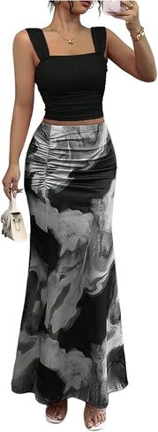 GORGLITTER Women's 2 Piece Sets Sleeveless Tank Top and Tie Dye Ruched Maxi Skirts Set Summer Rave 2 Piece Outfits 2025 in Saudi Arabia