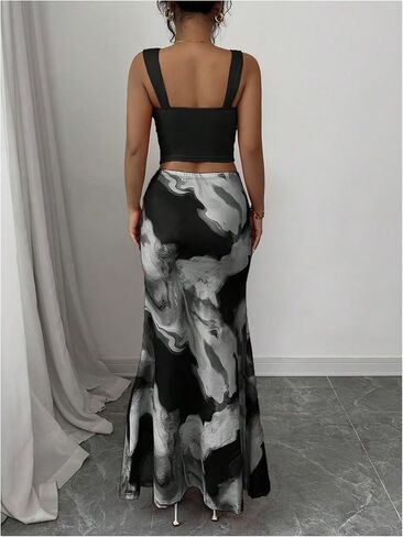 GORGLITTER Women's 2 Piece Sets Sleeveless Tank Top and Tie Dye Ruched Maxi Skirts Set Summer Rave 2 Piece Outfits 2025 in Saudi Arabia
