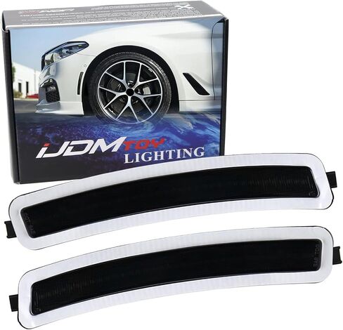 iJDMTOY Euro Black-Out Smoked Front Bumper Side Marker Reflex Lens متوافق مع BMW 2017-2022 G30 530i 530e 540i 545i 550i M550i M5، استبدل عاكسات العنبر OEM in Saudi Arabia