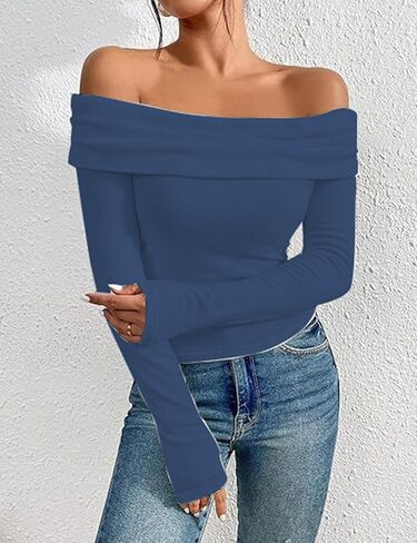 Women's Long Sleeve Blouse Casual Off-Shoulder Slim Fit Casual Top Spring Fall Night Out Shirts in Saudi Arabia