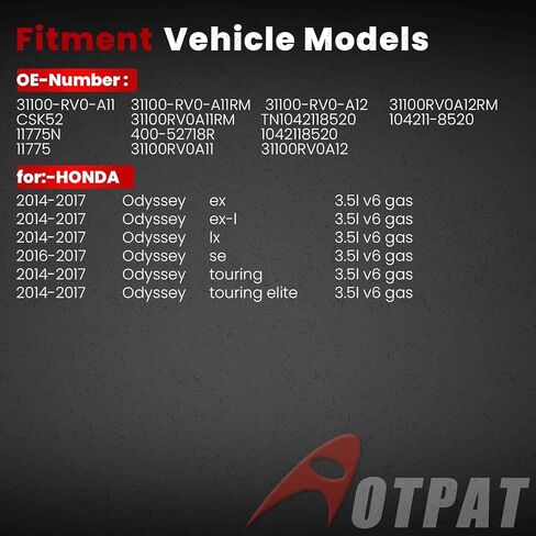 Output Alternator for:-Honda Odyssey 3.5L EX 2014 2015 2016 2017, EX-L 2014-2017, LX 2014-2017, SE 2016 2017, Touring, Touring Elite 2014-2017 3.5L V6, 12V 130Amp CW OE# 31100-RV0-A11, 11775N in Saudi Arabia