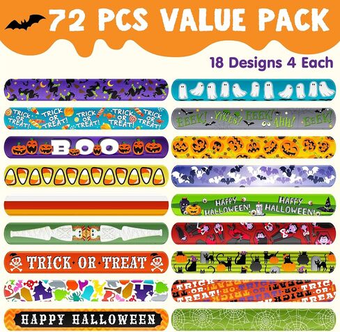 JOYIN 72 Pcs Halloween Slap Bracelets, Reflective Slap Bracelets Bulk for Kids Gifts, Friendship Bracelets for Halloween Goodie Bag Fillers, Halloween Party Favors School Classroom Game Prizes in Saudi Arabia