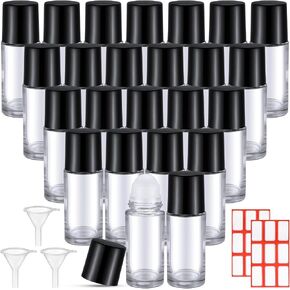 Sumind 24 Pcs 30ml Glass Roller Deodorant Essential Oil Bottle Container Empty Refillable Rollerball Bottle with Stainless Steel Roller Balls, Funnel and Sticker in Saudi Arabia