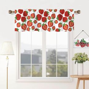 Yongqian Strawberry Window Treatment Valance Summer Fruit Strawberry Window Valance with Rod Pocket for Kitchen Dining Room Window Decoration (Pink) in Kuwait