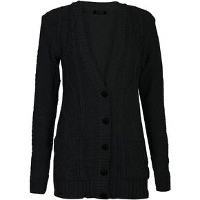 Forever Womens Long Sleeves Plus Size Cable Knitted Grandad Button Cardigan in Saudi Arabia