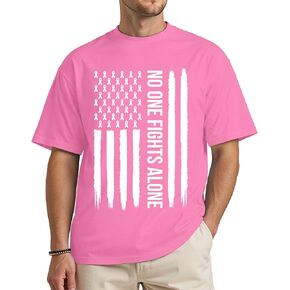 Unisex Breast Cancer Awareness Shirt – No One Fights Alone – Pink Ribbon American Flag Support Tee in Saudi Arabia