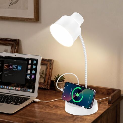 Energetic LED Desk Lamp with Phone Holder, Table Lamp with AC Outlet, Adjustable Flexible Gooseneck, 4000K, Eye-Care Reading Light for Bedroom, Study, Computer Desk, Living Room, Home Office, Black in Saudi Arabia