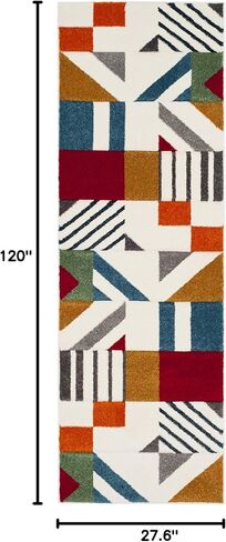 سجادة SAFAVIEH Hollywood Collection Runner - 2'3" x 10'، باللونين العاجي والطاووس الأزرق، تصميم حديث لمنتصف القرن، لا يتساقط ويسهل العناية به، مثالي للمناطق ذات حركة المرور العالية في غرفة المعيشة وغرفة النوم (HLW709B) in Saudi Arabia