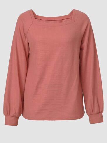 Womens Tops Waffle Knit Square Neck Long Sleeve Blouses Dressy Casual Shirts in Saudi Arabia