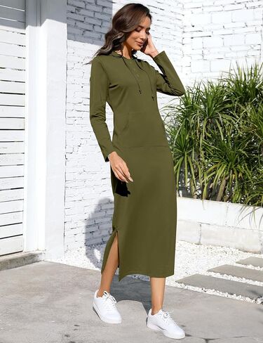 BeautyNee Women's Casual Long Sleeve Slim Pullover Maxi Hoodie Dress Button Sweatshirt Long Dresses with Pockets in Kuwait