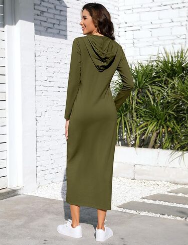 BeautyNee Women's Casual Long Sleeve Slim Pullover Maxi Hoodie Dress Button Sweatshirt Long Dresses with Pockets in Kuwait