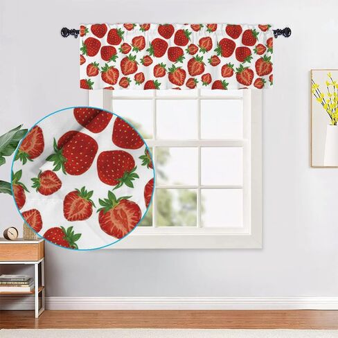 Yongqian Strawberry Window Treatment Valance Summer Fruit Strawberry Window Valance with Rod Pocket for Kitchen Dining Room Window Decoration (Pink) in Kuwait