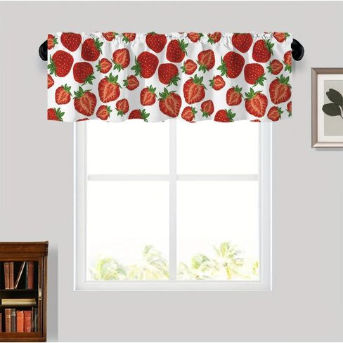 Yongqian Strawberry Window Treatment Valance Summer Fruit Strawberry Window Valance with Rod Pocket for Kitchen Dining Room Window Decoration (Pink) in Kuwait