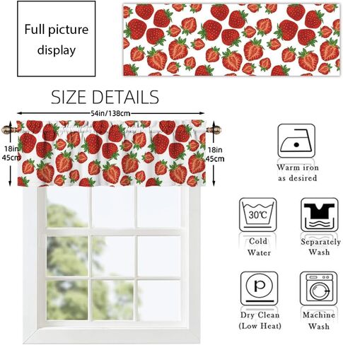 Yongqian Strawberry Window Treatment Valance Summer Fruit Strawberry Window Valance with Rod Pocket for Kitchen Dining Room Window Decoration (Pink) in Kuwait