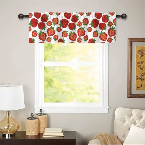 Yongqian Strawberry Window Treatment Valance Summer Fruit Strawberry Window Valance with Rod Pocket for Kitchen Dining Room Window Decoration (Pink) in Kuwait